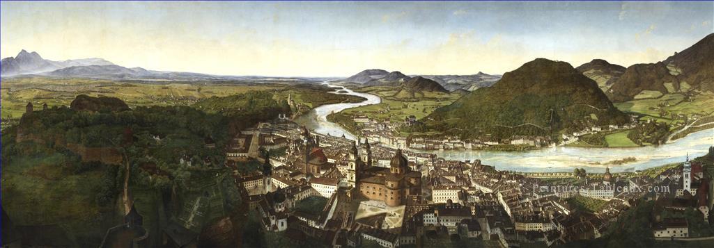 Le panorama unique de la ville JM Sattler Salzbourg paysage urbain autrichien Peintures à l'huile